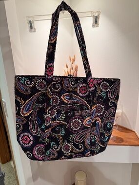 Vera Bradley Black Quilted Paisley Floral Tote